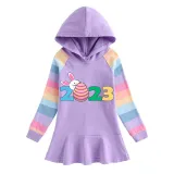 Girls Rainbow Happy Easter 2023 Long And Short Sleeve Casual Skirt
