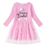 Girls Yarn Skirt Happy Easter Bunny Love Long And Short Sleeve Dress