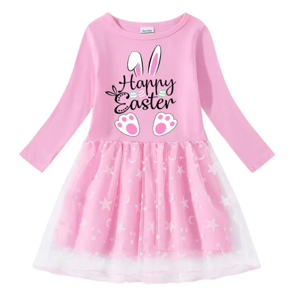 Girls Yarn Skirt Happy Easter Bunny Love Long And Short Sleeve Dress