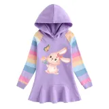 Girls Rainbow Happy Easter Bunny Flower Butterfly Long And Short Sleeve Casual Skirt