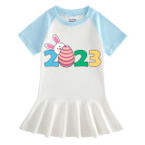 Girls Rainbow Happy Easter 2023 Long And Short Sleeve Casual Skirt