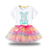 Girl Two Pieces Rainbow TuTu Happy Easter Elements Princess Bubble Skirt