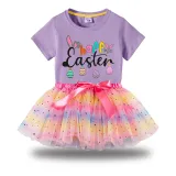 Girl Two Pieces Rainbow TuTu Happy Easter Eggs Princess Bubble Skirt