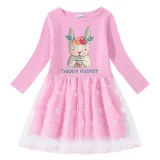 Girls Yarn Skirt Happy Easter Bunny Eggs Long And Short Sleeve Dress