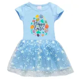 Girls Yarn Skirt Happy Easter Egg Elements Long And Short Sleeve Dress