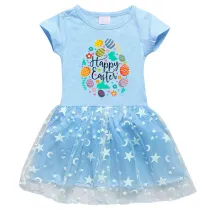 Girls Yarn Skirt Happy Easter Egg Elements Long And Short Sleeve Dress