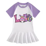 Girls Rainbow Happy Easter Bunny Love Long And Short Sleeve Casual Skirt