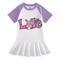 Girls Rainbow Happy Easter Bunny Love Long And Short Sleeve Casual Skirt