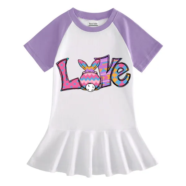 Girls Rainbow Happy Easter Bunny Love Long And Short Sleeve Casual Skirt