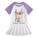 Girls Rainbow Happy Easter Bunny Eggs Long And Short Sleeve Casual Skirt
