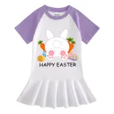 Girls Rainbow Happy Easter Carrot Egg Bunny Long And Short Sleeve Casual Skirt
