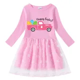 Girls Yarn Skirt Happy Easter Car Long And Short Sleeve Dress