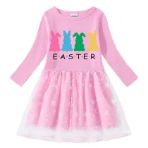 Girls Yarn Skirt Happy Easter Rabbits Long And Short Sleeve Dress