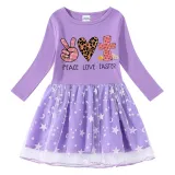 Girls Yarn Skirt Happy Easter Peace Love Cross Long And Short Sleeve Dress