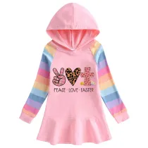 Girls Rainbow Happy Easter Peace Love Cross Long And Short Sleeve Casual Skirt