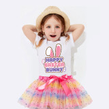 Girl Two Pieces Rainbow TuTu Happy Easter Bunny Slogan Princess Bubble Skirt
