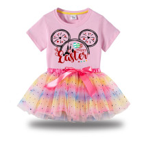 Girl Two Pieces Rainbow TuTu Happy Easter Cartoon Mouse Princess Bubble Skirt