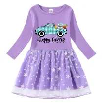 Girls Yarn Skirt Happy Easter Gnomies Car Long And Short Sleeve Dress