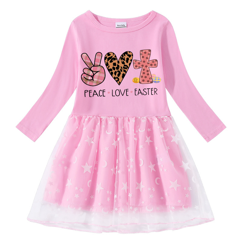Girls Yarn Skirt Happy Easter Peace Love Cross Long And Short Sleeve Dress