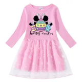Girls Yarn Skirt Happy Easter Cartoon Mice Eggs Long And Short Sleeve Dress