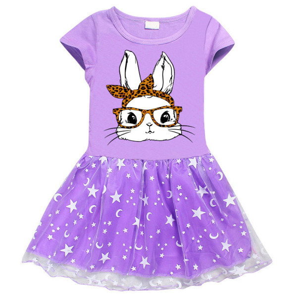 Girls Yarn Skirt Happy Easter Bunny With Glasses Long And Short Sleeve Dress