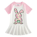 Girls Rainbow Happy Easter Bunny Flower Butterfly Long And Short Sleeve Casual Skirt