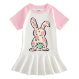 Girls Rainbow Happy Easter Bunny Flower Butterfly Long And Short Sleeve Casual Skirt