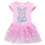 Girls Yarn Skirt Happy Easter Elements Long And Short Sleeve Dress