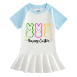 Girls Rainbow Happy Easter Rabbits Long And Short Sleeve Casual Skirt
