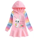 Girls Rainbow Happy Easter Egg Bunny Princess Long And Short Sleeve Casual Skirt