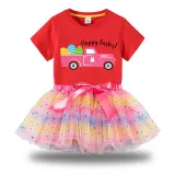 Girl Two Pieces Rainbow TuTu Happy Easter Car Princess Bubble Skirt