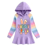Girls Rainbow Happy Easter Bunny Vibes Long And Short Sleeve Casual Skirt