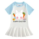 Girls Rainbow Happy Easter Carrot Egg Bunny Long And Short Sleeve Casual Skirt