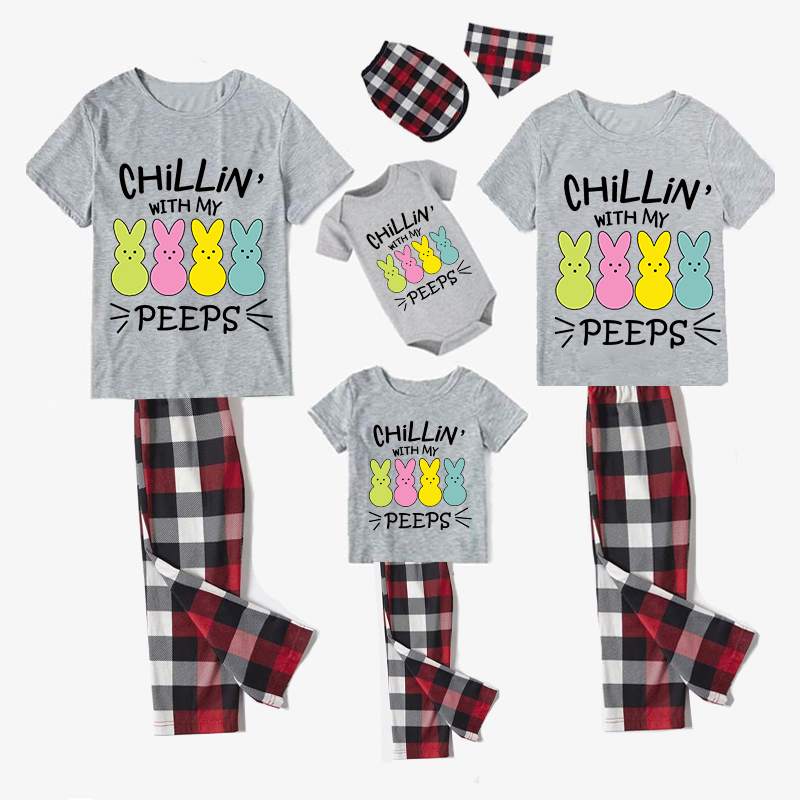 Easter Family Matching Pajamas Exclusive Design Happy Easter Chillin With My Peeps Gray Pajamas Set