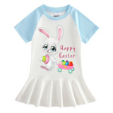 Girls Rainbow Happy Easter Egg Bunny Princess Long And Short Sleeve Casual Skirt
