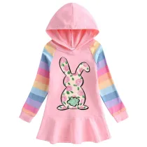 Girls Rainbow Happy Easter Bunny Flower Butterfly Long And Short Sleeve Casual Skirt