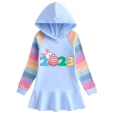 Girls Rainbow Happy Easter 2023 Long And Short Sleeve Casual Skirt