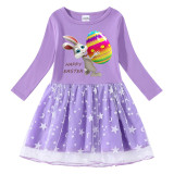 Girls Yarn Skirt Happy Easter Egg Bunny Long And Short Sleeve Dress