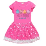 Girls Yarn Skirt Happy Easter Hunting Crew Eggs Long And Short Sleeve Dress
