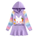 Girls Rainbow Happy Easter Carrot Egg Bunny Long And Short Sleeve Casual Skirt