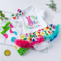 Baby Girls My First Easter 3 Pieces Short Suits Colorful Tutu Dress and Baby Socks