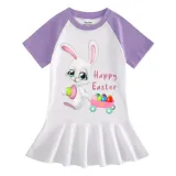 Girls Rainbow Happy Easter Egg Bunny Princess Long And Short Sleeve Casual Skirt