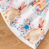 Baby Girls Easter Clothing 2 Pieces Blue T-shirts and Rabbit Flowers Prints Halter Dress Set