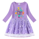 Girls Yarn Skirt Happy Easter Egg Elements Long And Short Sleeve Dress