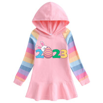 Girls Rainbow Happy Easter 2023 Long And Short Sleeve Casual Skirt