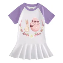 Girls Rainbow Happy Easter Bunny Flower Egg Long And Short Sleeve Casual Skirt