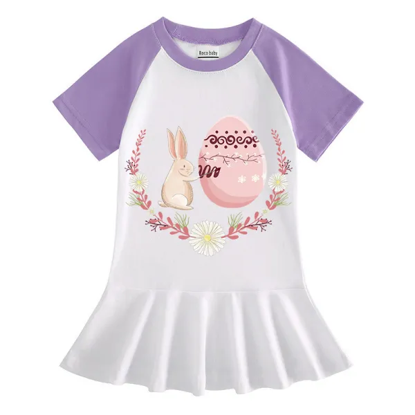Girls Rainbow Happy Easter Bunny Flower Egg Long And Short Sleeve Casual Skirt