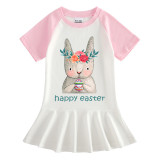 Girls Rainbow Happy Easter Bunny Eggs Long And Short Sleeve Casual Skirt