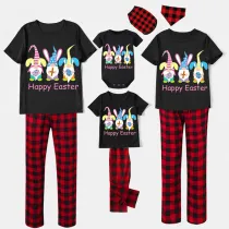 Easter Family Matching Pajamas Exclusive Design Happy Easter Gnomies Bunny Black Pajamas Set
