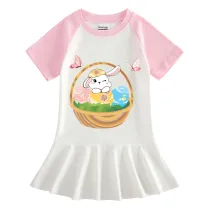 Girls Rainbow Happy Easter Basket Bunny Flower Butterfly Long And Short Sleeve Casual Skirt